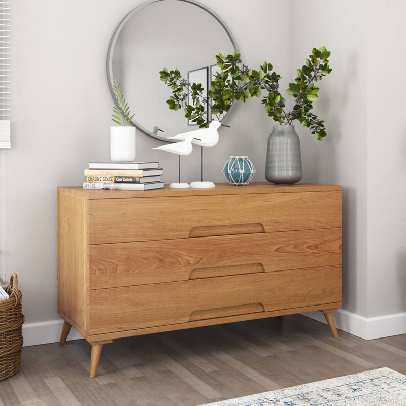 Dresser Honey Oak Wood Tapered Spindle Legs Integrated Pulls
