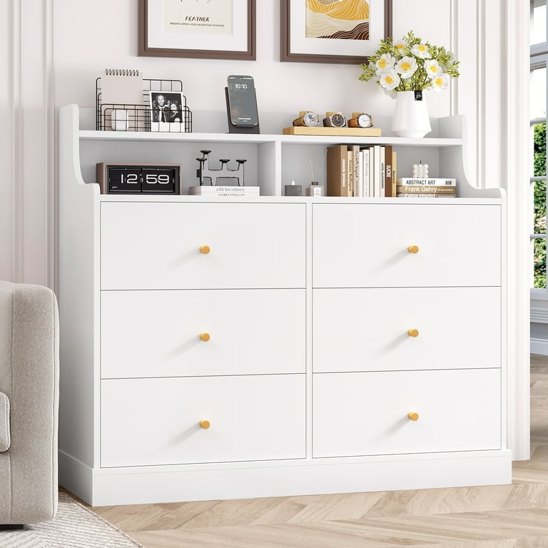 Dresser Hutch Top Gold Knobs Integrated Display Shelf Modern