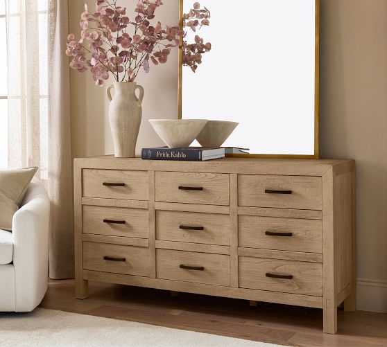 Dresser in Tahoe Brown Finish, Light Wood, Bar Pulls, Transitional Style