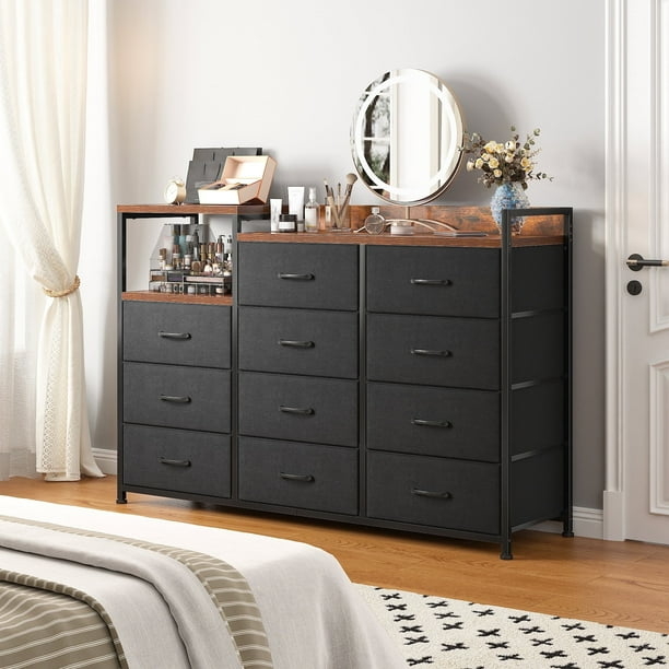 Dresser Industrial Fabric with Eleven Drawers and Tiered Top