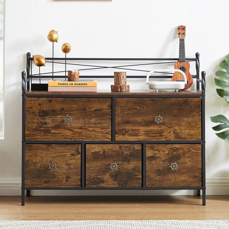 Dresser Industrial Style Ship Wheel Pulls Wood And Metal