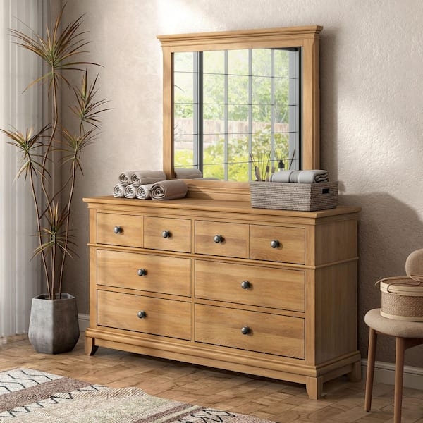 Dresser Integrated Mirror Transitional Wood Dresser With Mirror Molded Trim