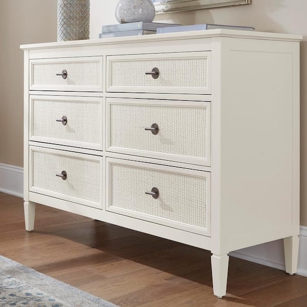 Dresser Ivory 6-Drawer with Cane Fronts and Tapered Legs