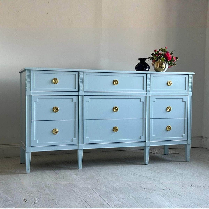 Dresser Light Blue Lacquer Nine-Drawer Traditional