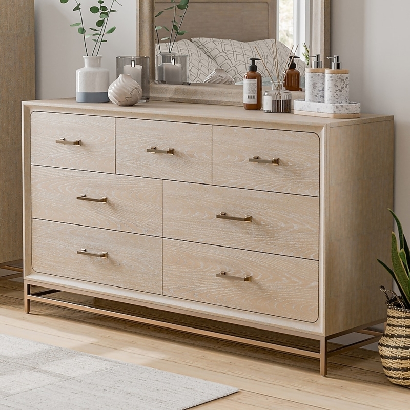 Dresser Light Oak 7-Drawer with Elevated Metal Base