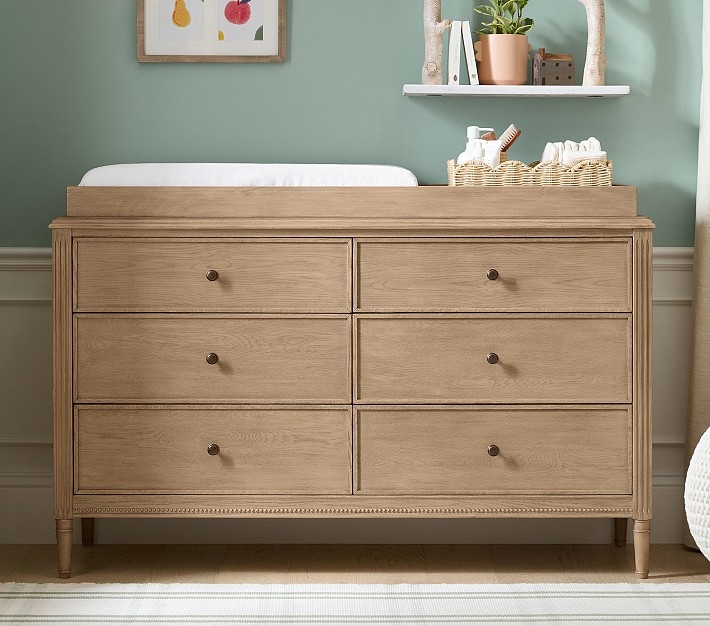 Dresser Light Wood 6 Drawer Nursery Set Fluted Details Topper