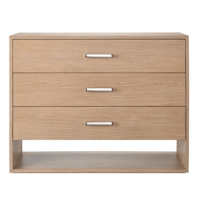 Dresser Light Wood Finish Open Bottom Shelf Silver Bar Pulls