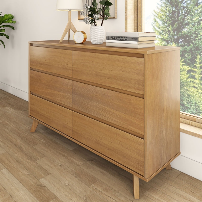Dresser Light Wood Mid Century Tapered Legs Recessed Pulls