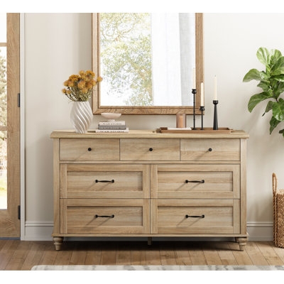 Dresser Light Wood Seven-Drawer with Mixed Hardware