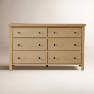 Dresser Light Wood Toned Six Drawers Round Knobs Block Legs Farmhouse