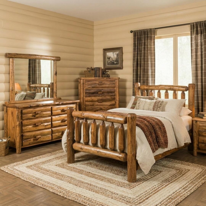 Dresser Log Construction Natural Texture Rustic Hardware