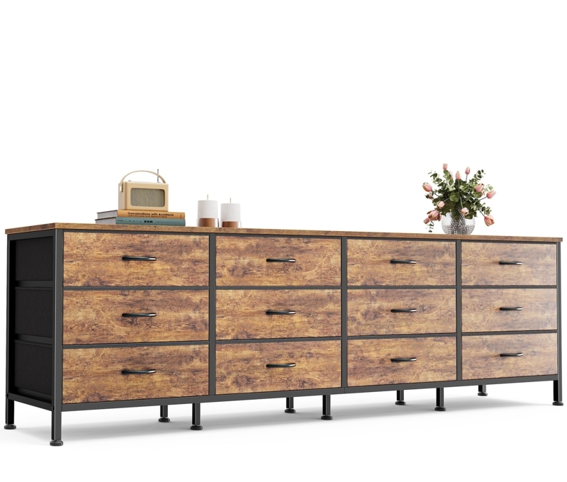 Dresser, Long 12-Drawer Low Profile, Metal Frame