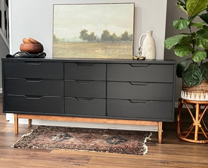 Dresser Low Profile Matte Black Wood Base Integrated Pulls Lowboy