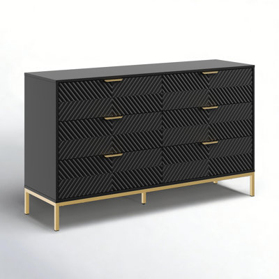 Dresser Matte Black Carved Chevron Textured Gold Base