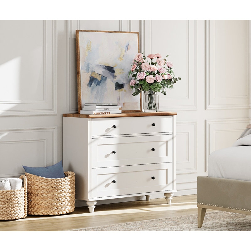 Dresser Matte Finish Paneled Drawer Fronts Wood Top Cottage Style