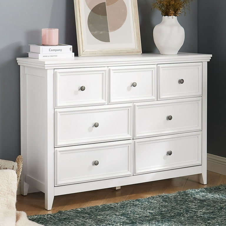 Dresser Matte White Finish Seven Drawers Tapered Legs Modern Farmhouse