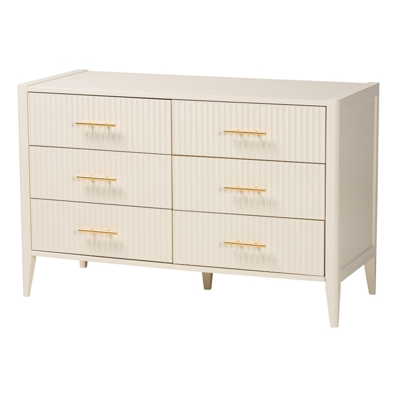 Dresser Mid-Century 6-Drawer Fluted Fronts with Gold Bar Pulls