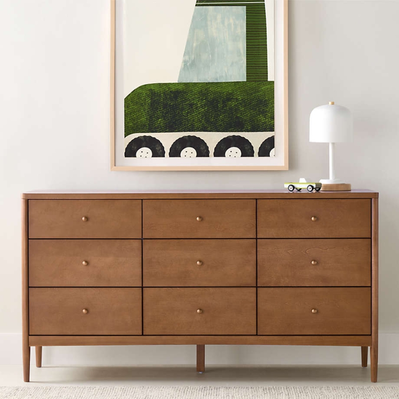 Dresser Mid-Century Brown with Tapered Legs Brass Knobs
