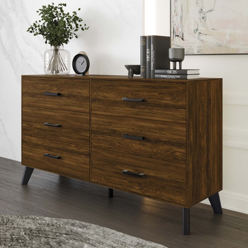 Dresser Mid-Century Modern Dark Walnut Finish Splayed Tapered Legs