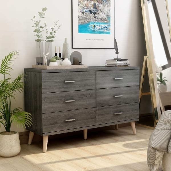 Dresser Mid-Century Modern Distressed Grey Splayed Legs