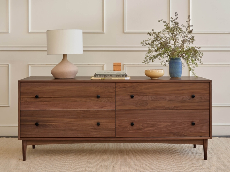 Dresser Mid-Century Walnut-Toned 4-Drawer Tapered Legs