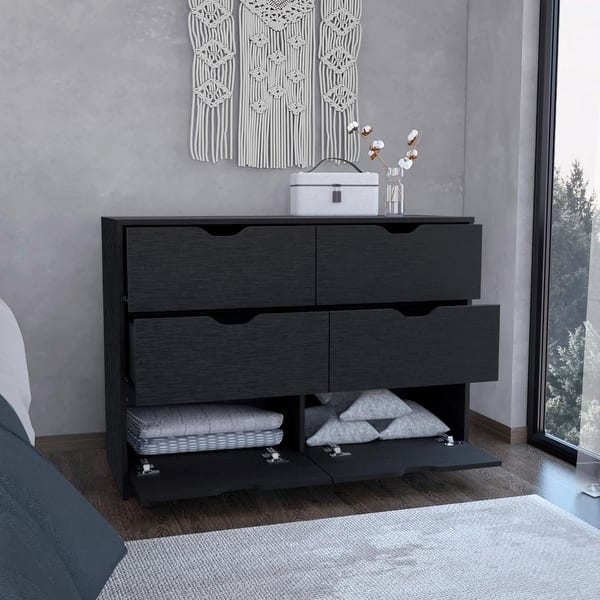 Dresser: Minimalist Charcoal Black Drop Down Cabinets