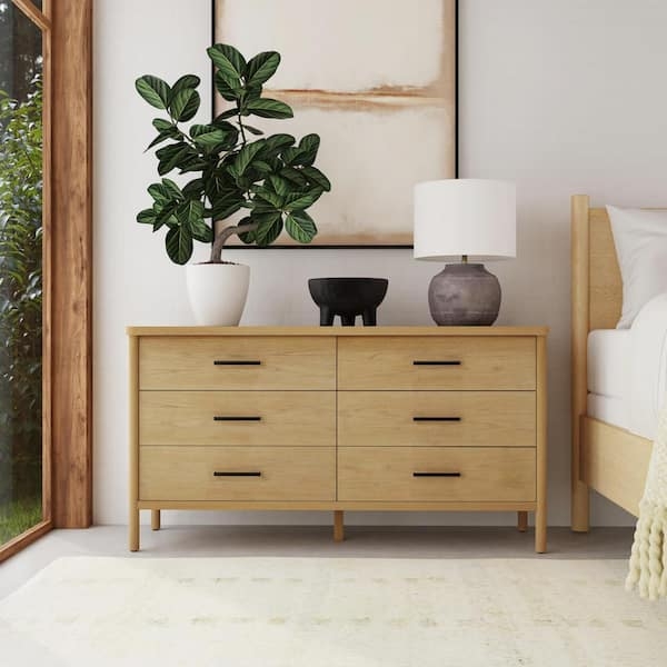 Dresser Minimalist Light Wood with Rounded Leg Frame & Black Handles