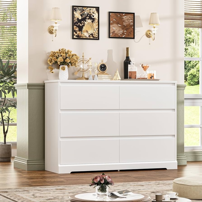 Dresser Minimalist White Handle-Free Six-Drawer Modern