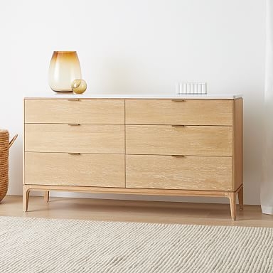 Dresser Modern Bedroom Storage with White Stone Top & Wood Legs