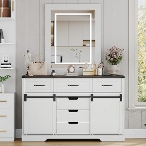 Dresser Modern Farmhouse Sliding Barn Doors, LED Backlit Mirror