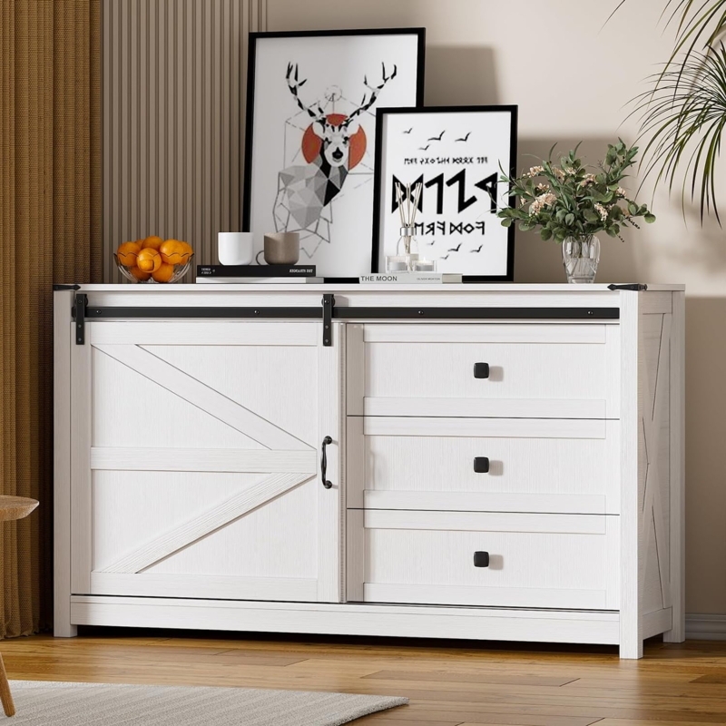 Dresser Modern Farmhouse Style White with Three Drawers