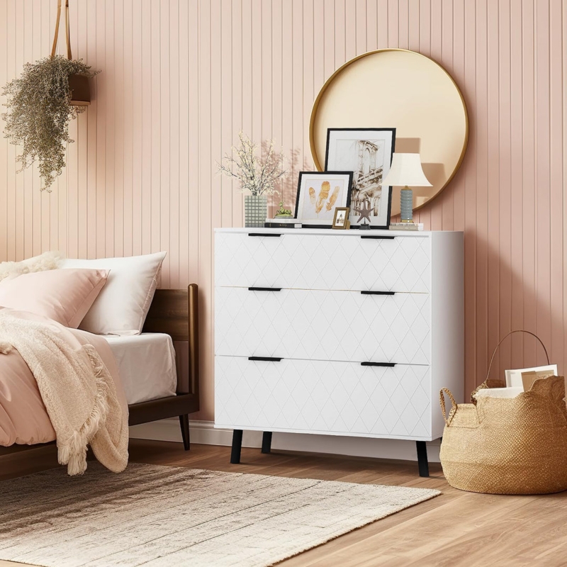 Dresser Modern Geometric Textured Chest with Black Pulls