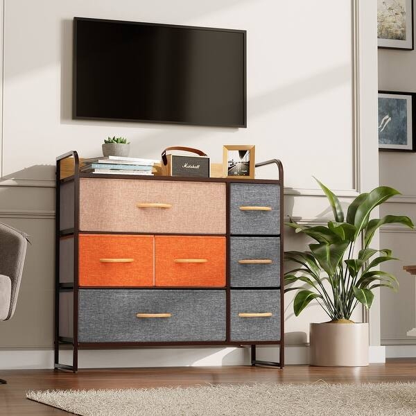 Dresser Modern Industrial Metal Frame Fabric Bin Design Multicolor