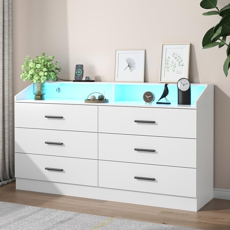 Dresser Modern Matte White LED Lighting Charging Port Integration