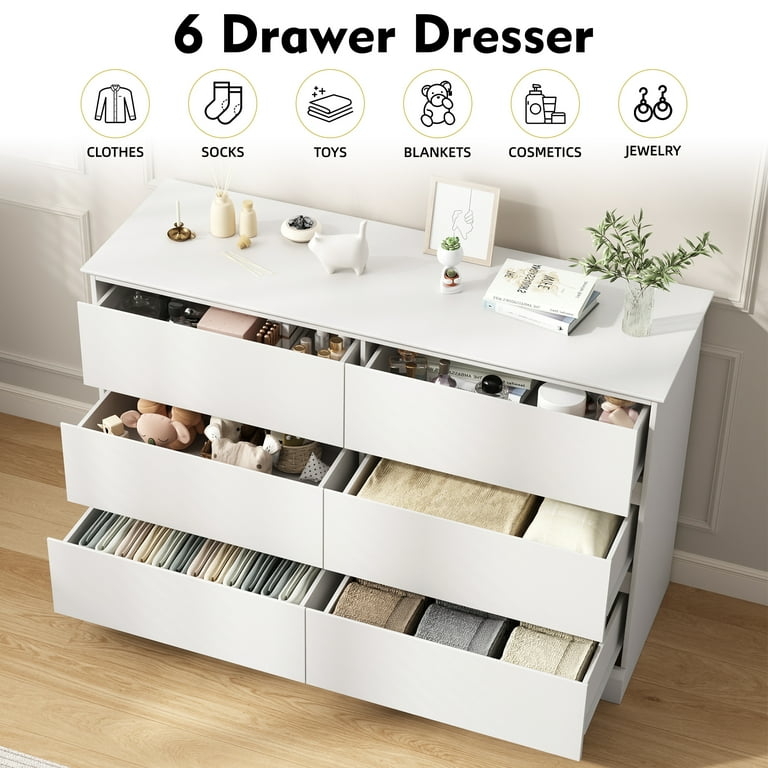 Dresser Modern Minimalist White Handleless 6 Drawer