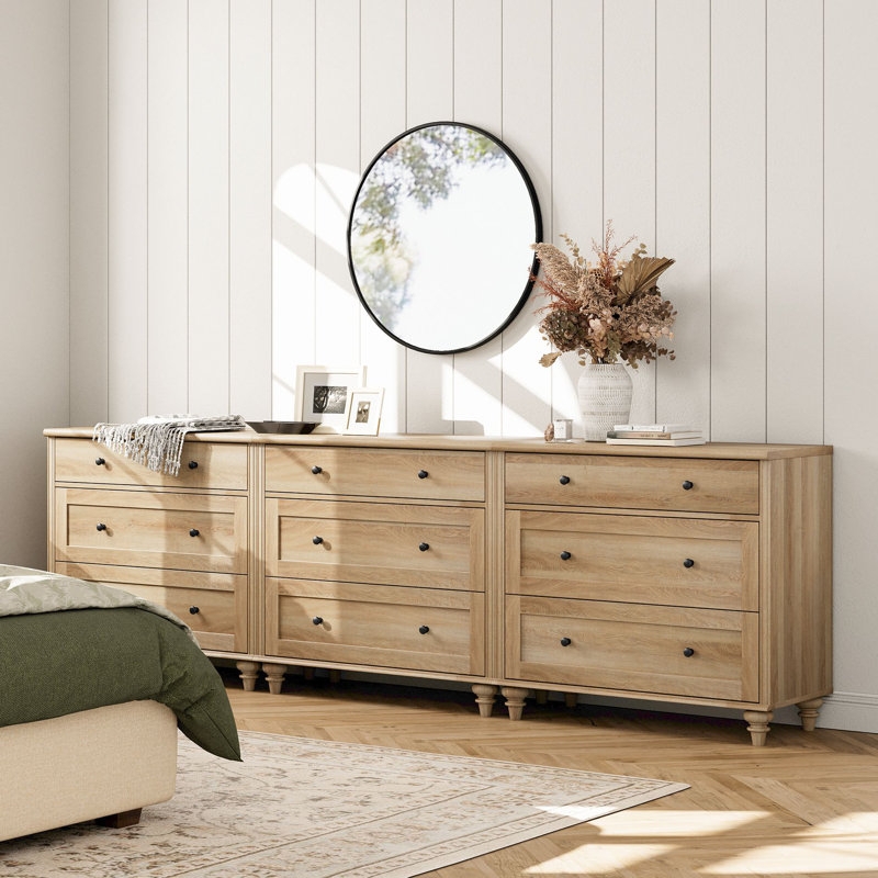 Dresser Modular Design Light Oak Coastal Farmhouse Bun Feet Storage