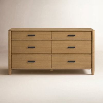 Dresser Natural Oak Black Hardware Rounded Corners Mid-Century