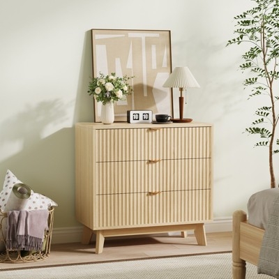 Dresser Natural Oak Fluted Front Tapered Legs Japandi Style