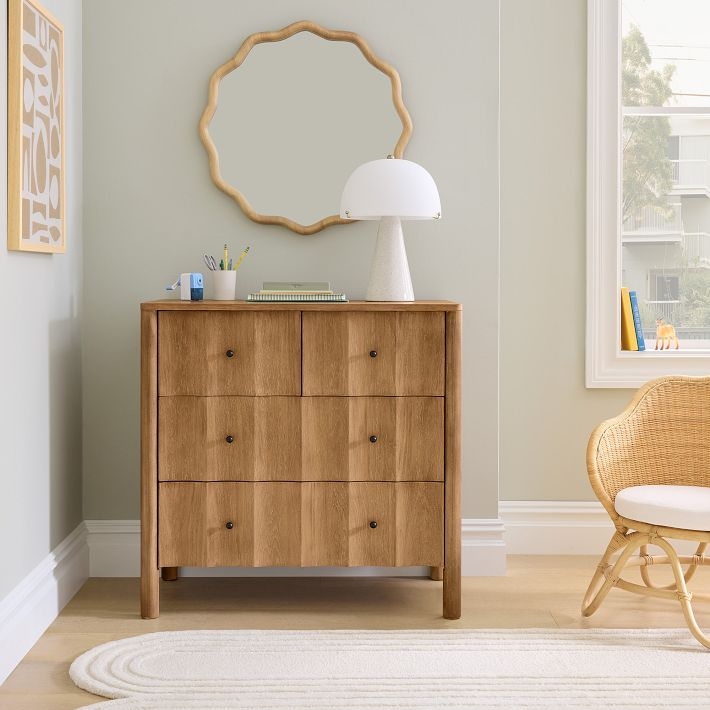 Dresser Natural Wood Scalloped Front Narrow Profile Organic Modern