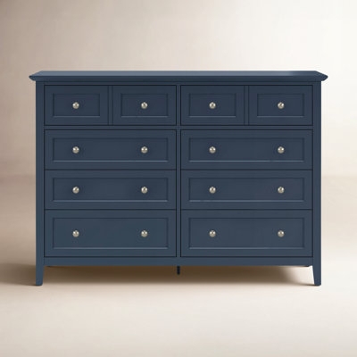 Dresser Navy Blue Eight Drawers Recessed Panels Traditional