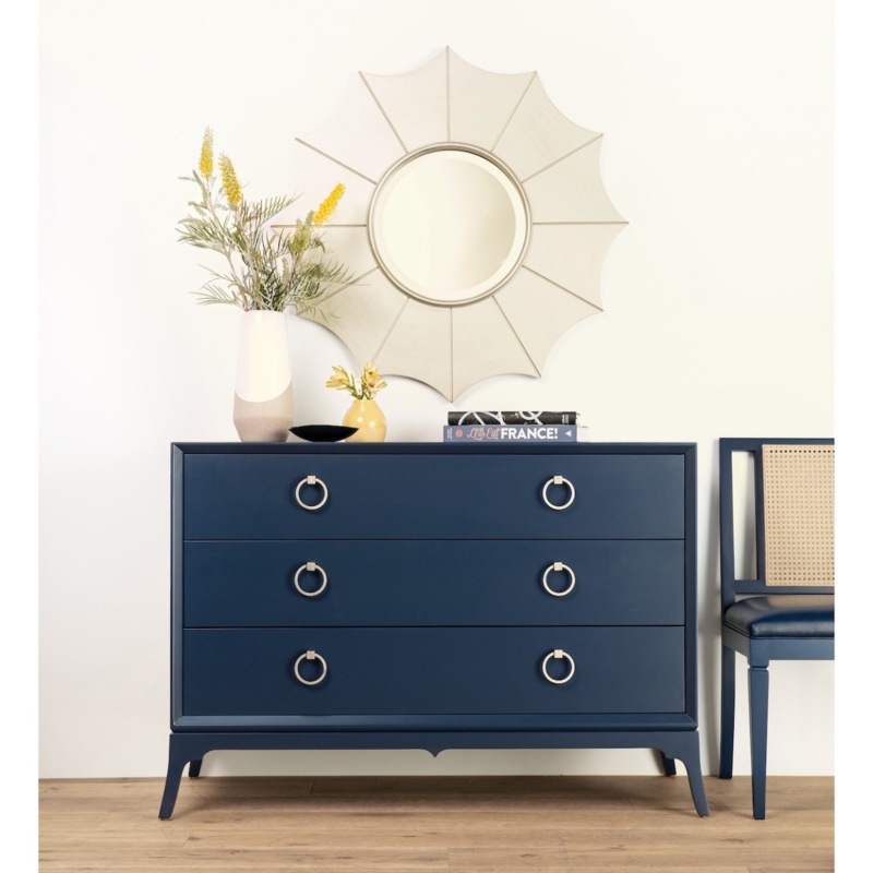 Dresser Navy Blue Finish Silver Ring Pulls Coastal Transitional