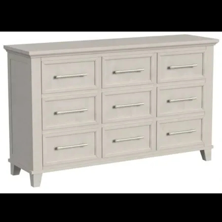 Dresser Nine Drawer Light Gray Recessed Panels Silver Bar Pulls