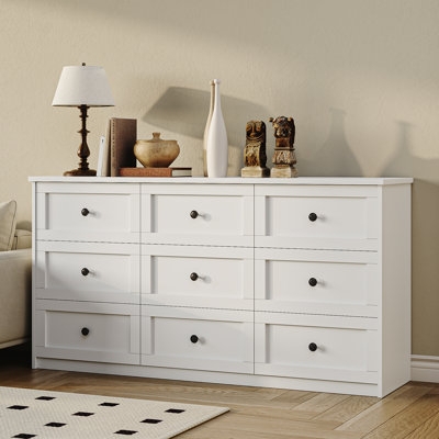 Dresser Nine Drawer Shaker Style White Finish Round Knobs