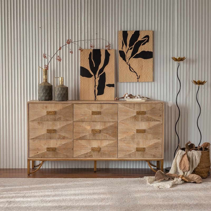 Dresser Nine Drawer Storage Chest with Faceted Fronts