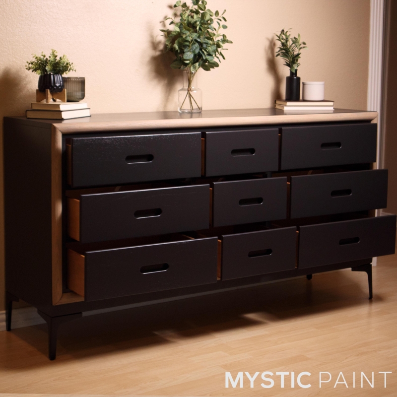 Dresser Nine Drawers Two Tone Black Wood Recessed Pulls Sideboard