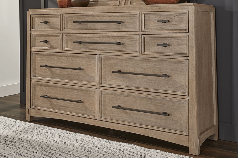 Dresser Nine Drawers with Slim Metal Pulls, Transitional Wood Grain