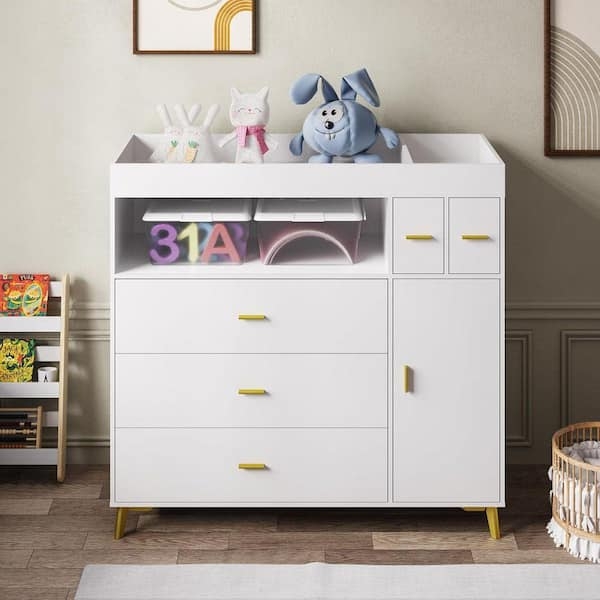 Dresser Nursery Top Gallery Rail Gold-Toned Accents Matte Finish
