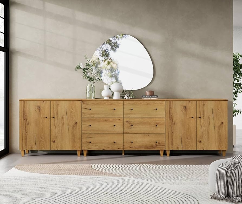 Dresser Oak Brown Extra Wide Mixed Storage Tapered Legs