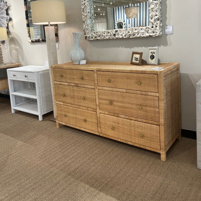 Dresser: Peeled Rattan Texture, Coastal Bohemian Style.