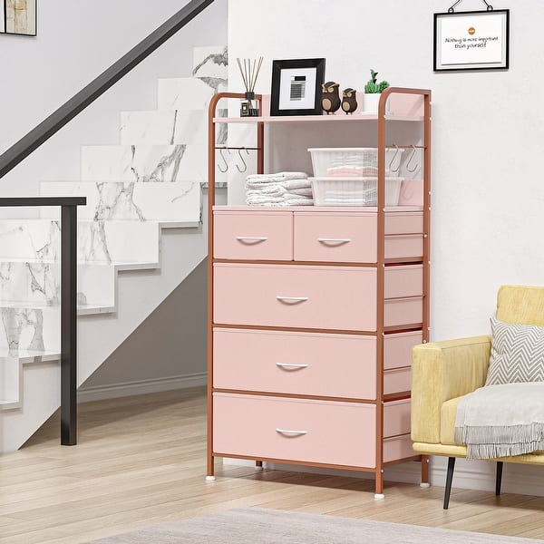 Dresser Pink Fabric Drawers Rose Gold Metallic Frame Chic Storage
